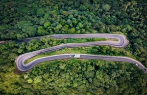 aerial photography of wavy road